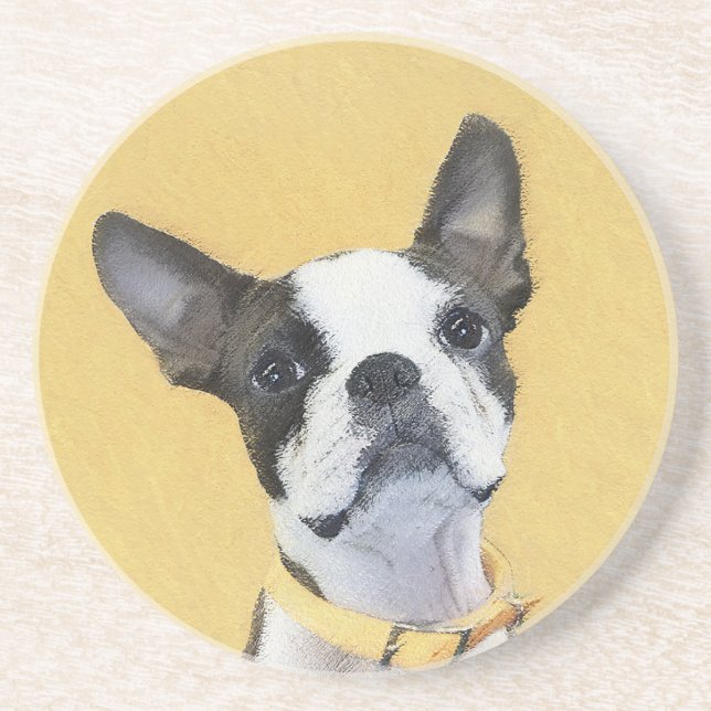 Boston Terrier Painting - Cute Original Hund Art Underlägg (Framsidan)