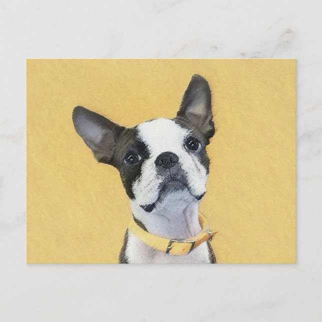 Boston Terrier Painting - Cute Original Hund Art Vykort (Framsida)