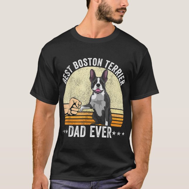 Boston Terrier Pappa Hund Fist Bump Bostie Hund åt T Shirt (Framsida)