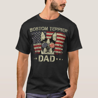 Boston Terrier Pappa Hundälskare Amerikansk Flagga T Shirt