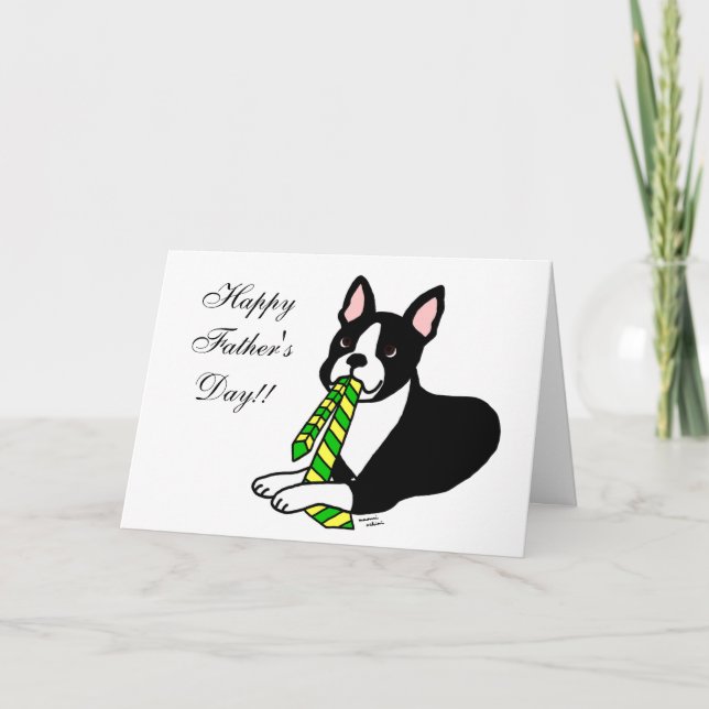 Boston Terrier pappa med Tie 1 Kort (Framsida)