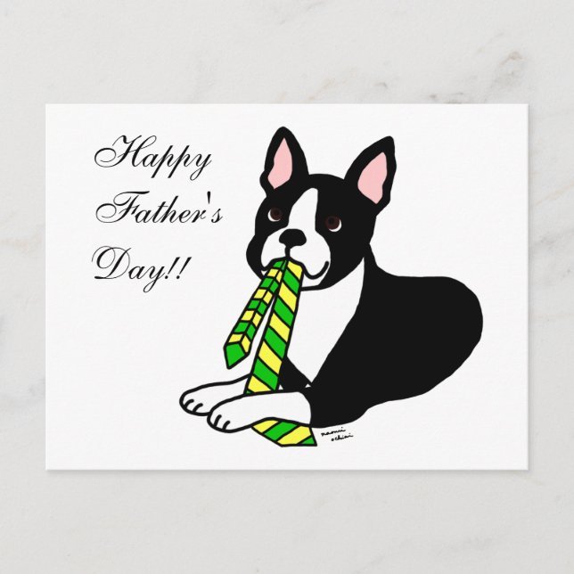 Boston Terrier pappa med Tie 1 Vykort (Framsida)