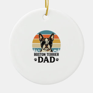 Boston Terrier Pappa Vintage Hund Ägare Design_1 Julgransprydnad Keramik