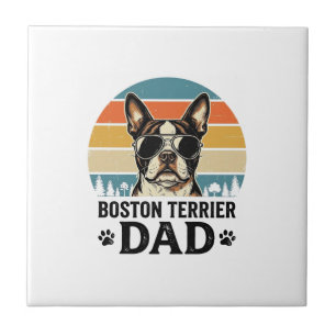 Boston Terrier Pappa Vintage Hund Ägare Design_1 Kakelplatta