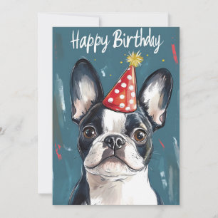 Boston Terrier Party Hat Födelsedagsfest Inbjudningar