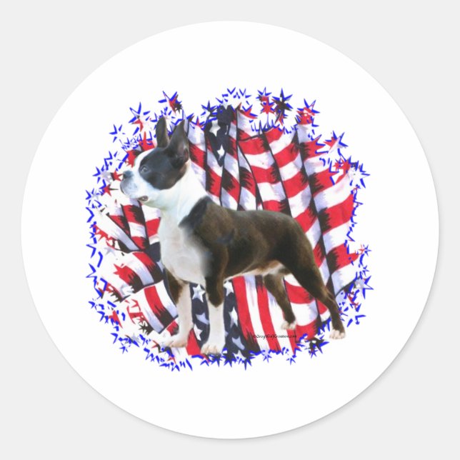 Boston Terrier Patriot Runt Klistermärke (Framsida)