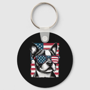 Boston Terrier Patriotic Sunglasess American Flagg Nyckelring