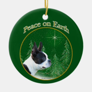 Boston Terrier Peace Julgransprydnad Keramik