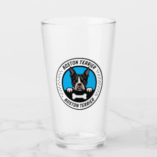 Boston Terrier Peeking Illustration Badge Glaskopp