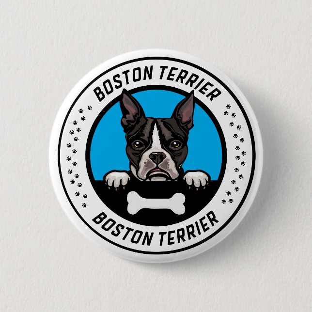 Boston Terrier Peeking Illustration Badge Knapp (Framsida)