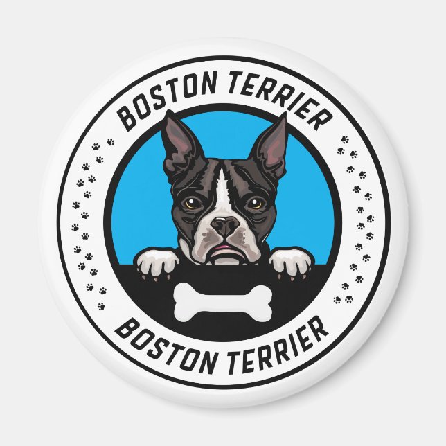 Boston Terrier Peeking Illustration Badge Magnet (Framsidan)