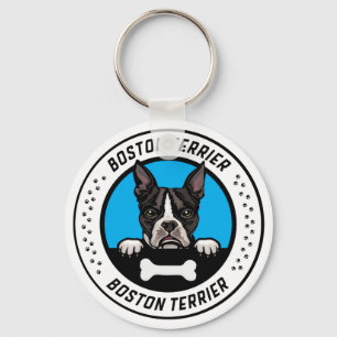 Boston Terrier Peeking Illustration Badge Nyckelring