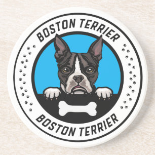 Boston Terrier Peeking Illustration Badge Underlägg