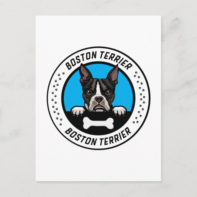 Boston Terrier Peeking Illustration Badge Vykort (Framsida)
