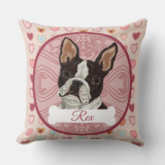 Boston Terrier Personalize Valenting Heart Pillow Kudde