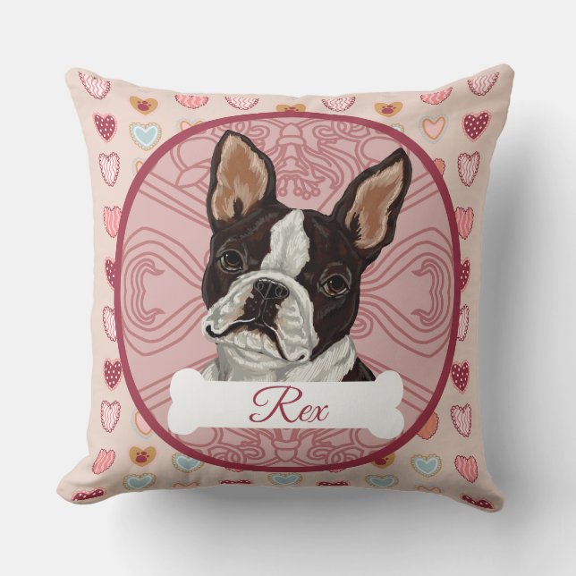 Boston Terrier Personalize Valenting Heart Pillow Kudde (Framsida)
