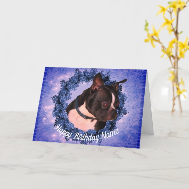 Boston Terrier Personlig Birthday Card Kort (Gul blomma)