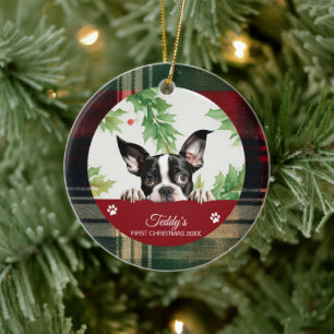 Boston Terrier Personlig Första Julen Julgransprydnad Keramik