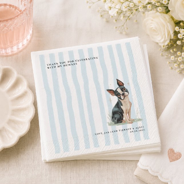 Boston Terrier | Personlig Illustrerad Bröllop Pappersservett (Skapare uppladdad)
