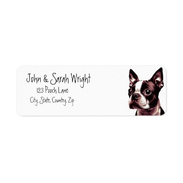 Boston Terrier Pet Hund Address Label Returadress Etikett (Framsidan)