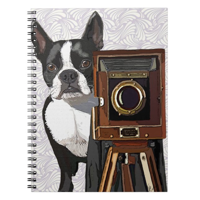 Boston Terrier Photographer 2 Anteckningsbok Med Spiral (Framsidan)