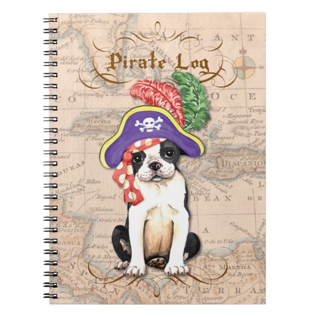 Boston Terrier Pirat Anteckningsbok Med Spiral (Framsidan)