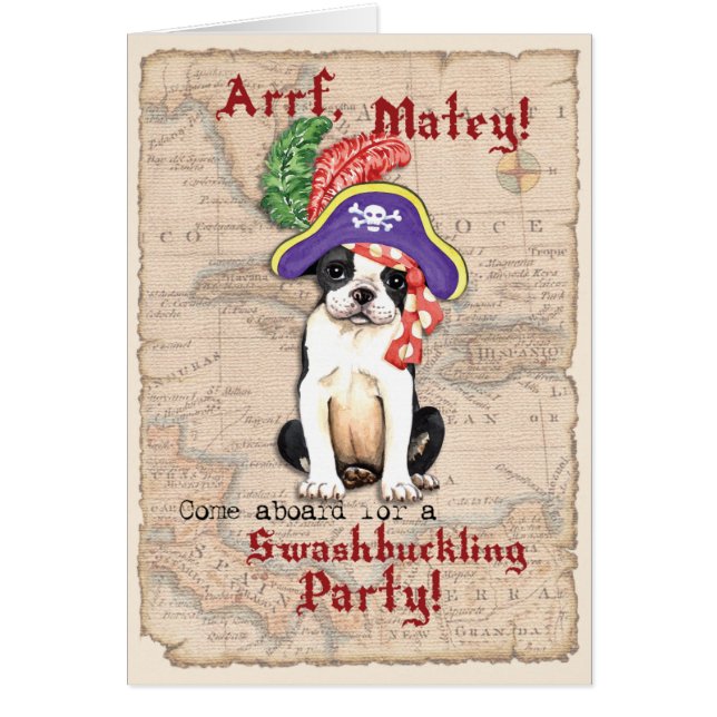 Boston Terrier Pirat-inbjudan OBS Kort (Framsidan)