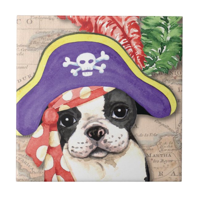 Boston Terrier Pirat Kakelplatta (Framsidan)