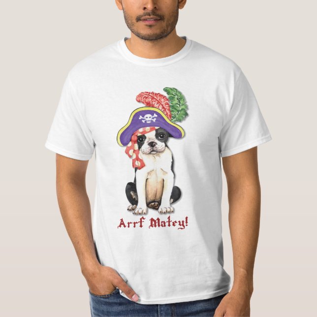 Boston Terrier Pirat T-Shirt (Framsida)