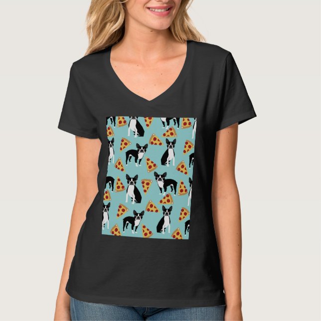 Boston Terrier Pizza Slices Junk Food Rolig hund F T Shirt (Framsida)