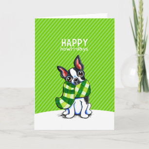 Boston Terrier Play Scarf jul Helgkort