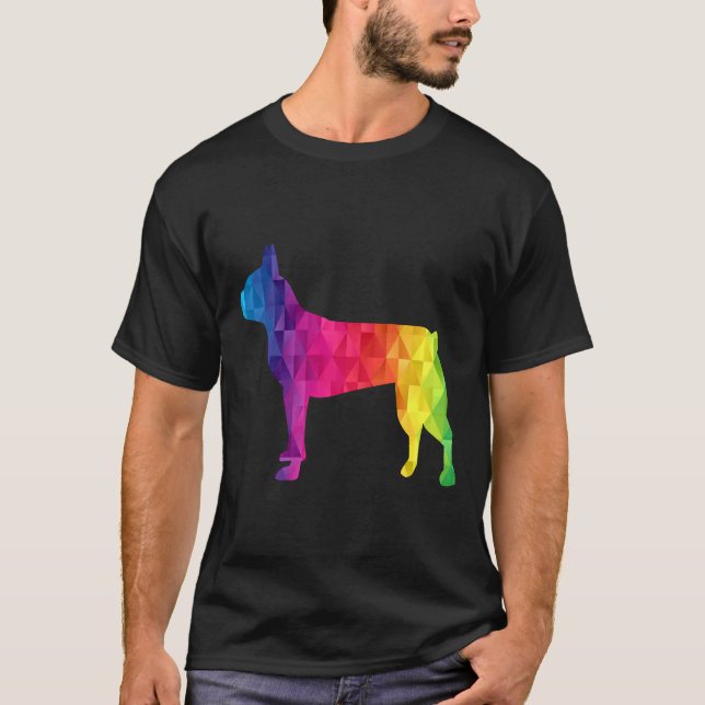 Boston Terrier Poly Graphic Funny Idea Mamma Pappa T Shirt (Framsida)