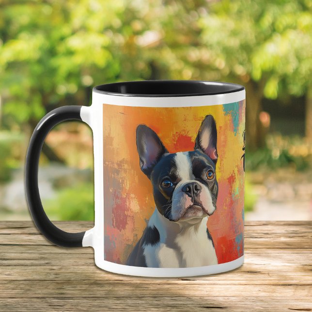 Boston Terrier Porträtt Abstrakt Bakgrunds Kopp (Skapare uppladdad)