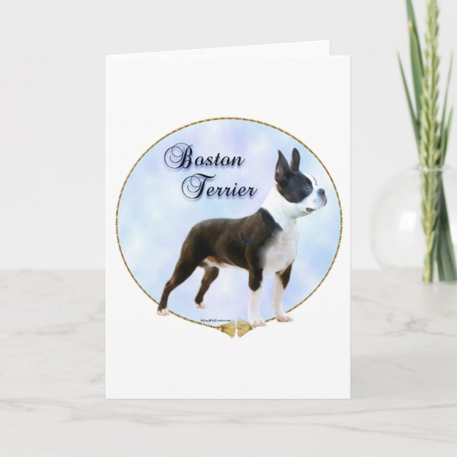Boston Terrier Porträtt Helgkort (Framsida)