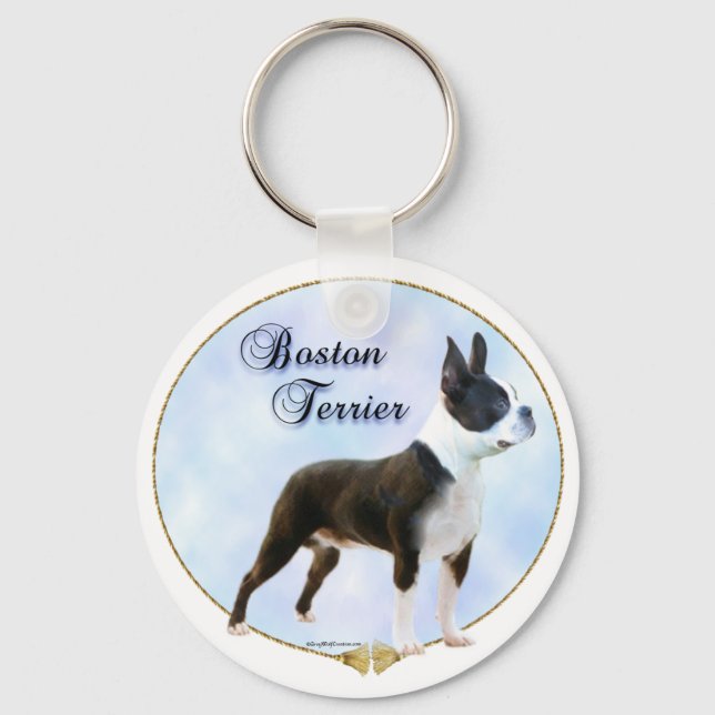 Boston Terrier Porträtt Keychain Nyckelring (Framsida)