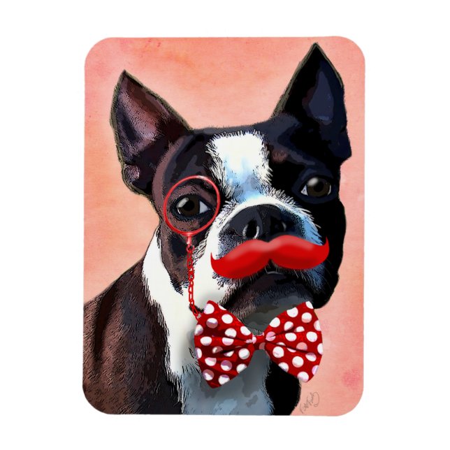 Boston Terrier Porträtt med Red Bow Tie och 2 Magnet (Vertikal)