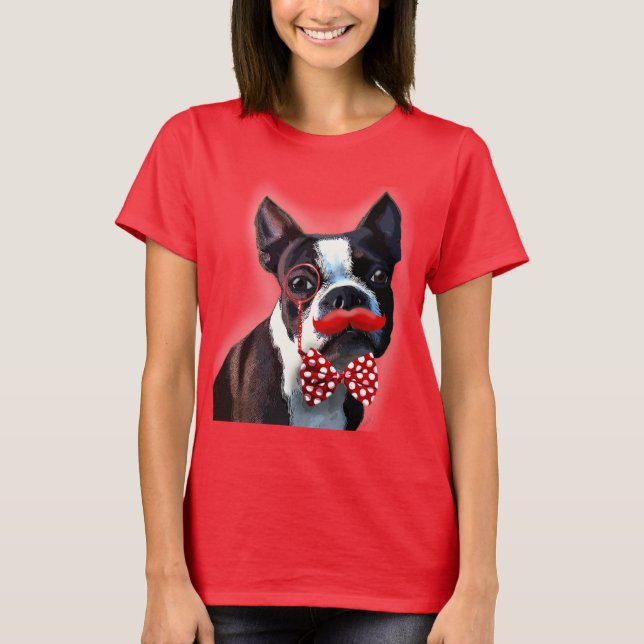 Boston Terrier Porträtt med Red Bow Tie och 2 Tröja (Framsida)