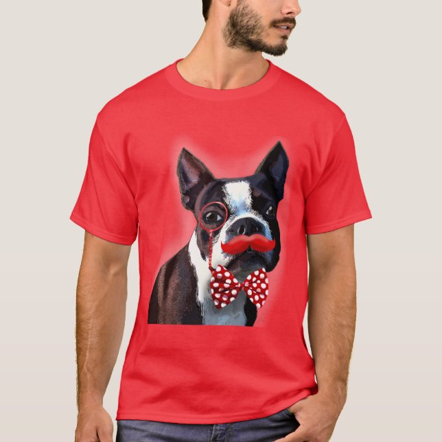 Boston Terrier Porträtt med Red Bow Tie och 2 Tröja (Framsida)
