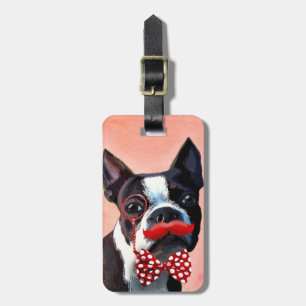 Boston Terrier Porträtt med Red Bow Tie och 3 Bagagebricka