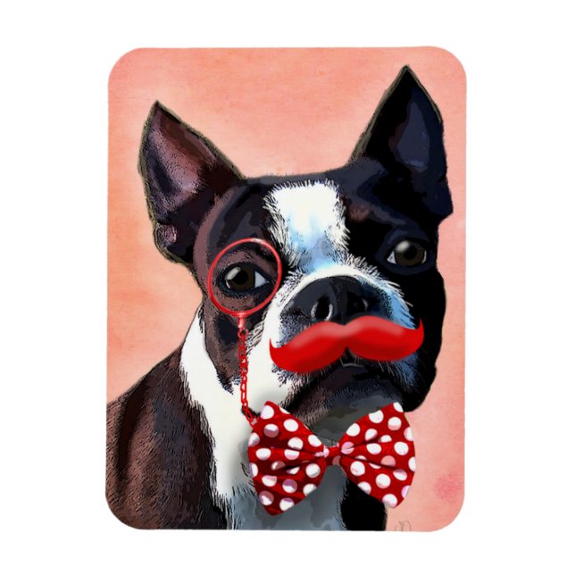 Boston Terrier Porträtt med Red Bow Tie och 3 Magnet (Vertikal)