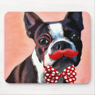Boston Terrier Porträtt med Red Bow Tie och 3 Musmatta
