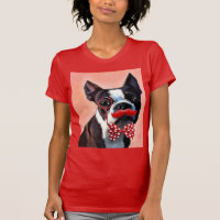 Boston Terrier Porträtt med Red Bow Tie och 3