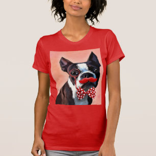 Boston Terrier Porträtt med Red Bow Tie och 3 T Shirt