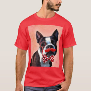 Boston Terrier Porträtt med Red Bow Tie och 3 Tröja