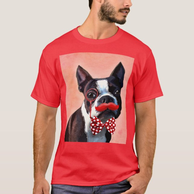Boston Terrier Porträtt med Red Bow Tie och 3 Tröja (Framsida)