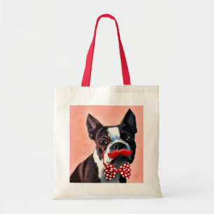Boston Terrier Porträtt med Red Bow Tie och 3 Tygkasse
