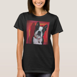 Boston Terrier Porträtt på Red Background T Shirt