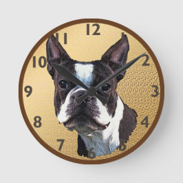 Boston Terrier Porträtt Rund Klocka