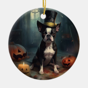 Boston Terrier Pumpa Halloween Skräckinjagande Julgransprydnad Keramik