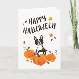 Boston Terrier Pumpkin Höst löv Halloween Card Kort